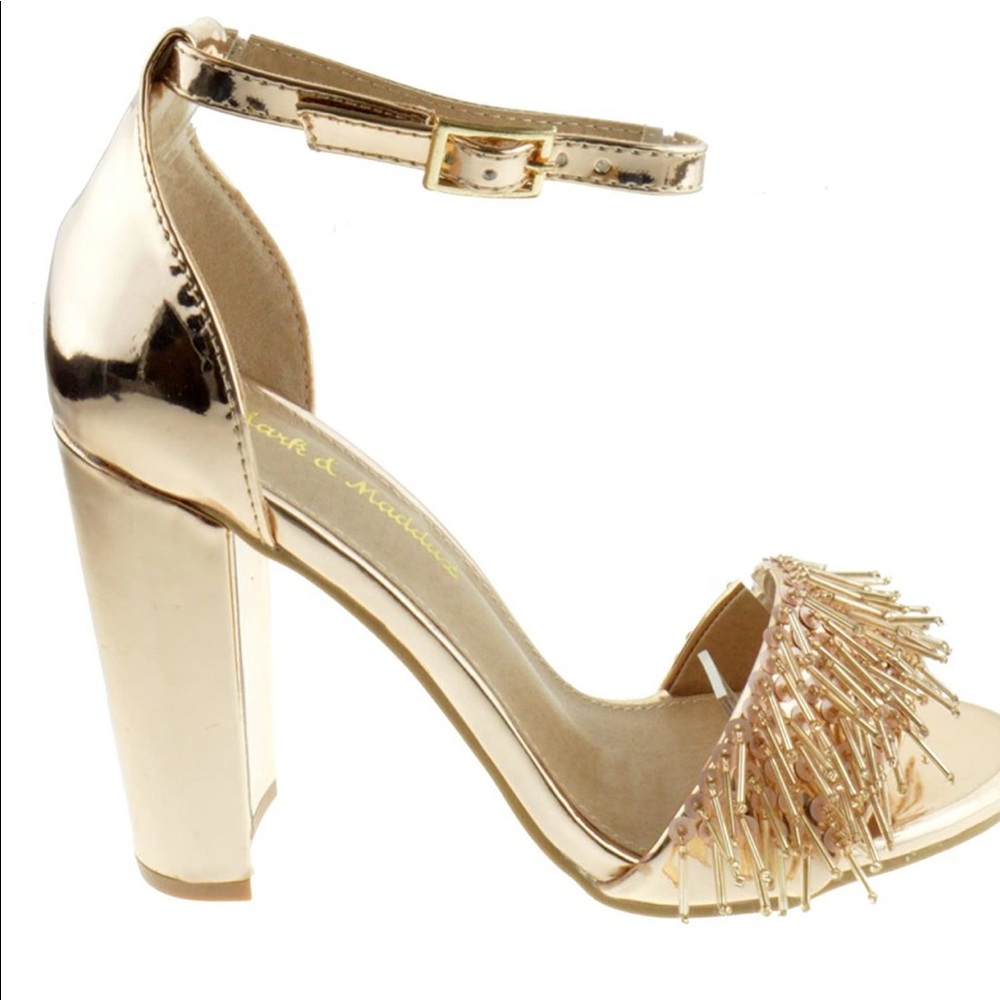 Gold Sequin Tassel Chunky Heels | 6